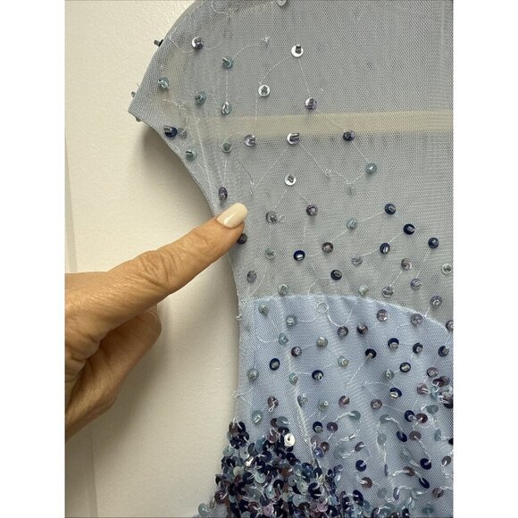 Mac Duggal Size 14 Blue 5619 Sequins  Beaded Illusion Neck Formal Gown 5619 Prom - Picture 8 of 16